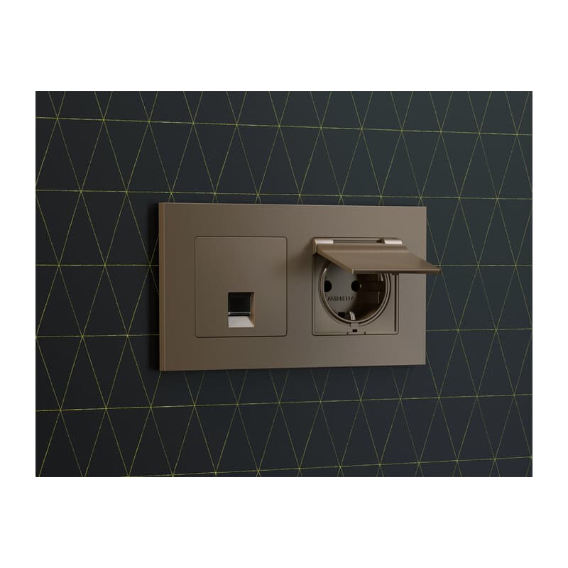 Комплект механизма телефонной розетки ALFA Темная бронза матовый RJ-11(4P4C) с шторкой QUANT (AP6420, VM190)