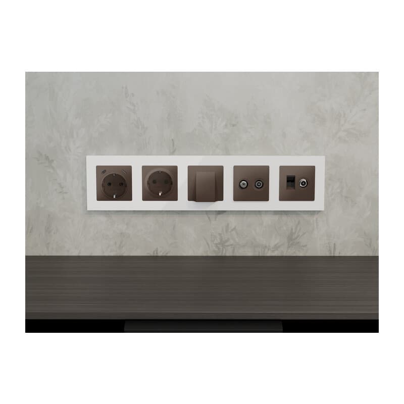 Комплект мех-ма розетки компьютерной + TV оконечной RJ-45 с автоматической защитной шторкой ALFA Темная бронза матовый (AP6425, VM195)