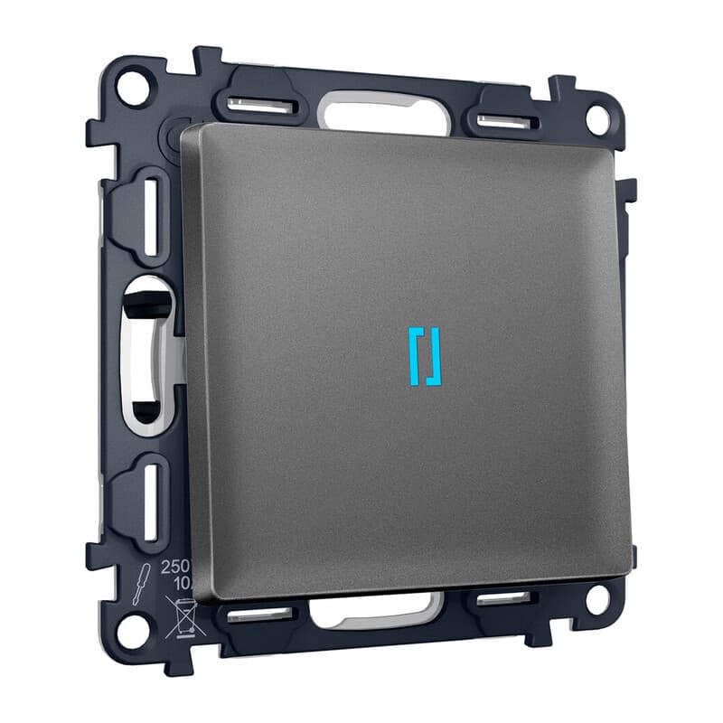 Комплект механизма 1-кл выключателя с подсветкой 10000K ALFA Антрацит серый QUANT (AP6520, VM101, G17B)