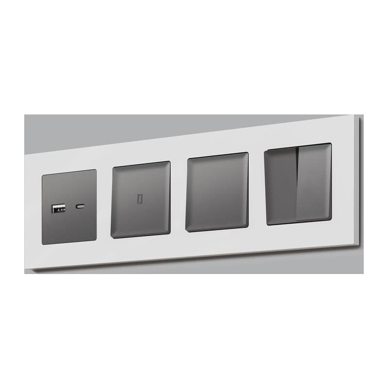 Комплект механизма 1-кл проходного выключателя с подсветкой 5600K ALFA Антрацит серый QUANT (AP6520, VM105, G25W)