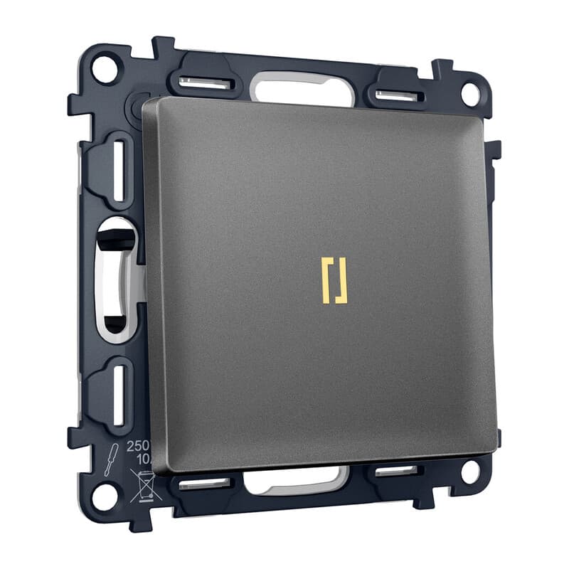 Комплект механизма 1-кл выключателя с самовозвратом с подсветкой 3200K ALFA Антрацит серый QUANT (AP6520, VM113, G11Y)