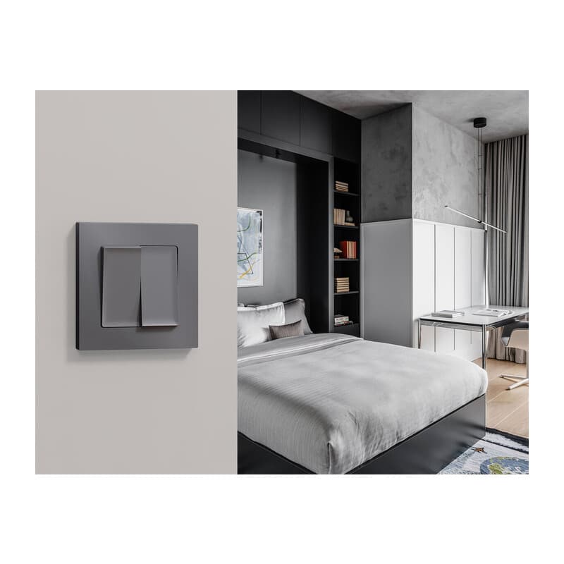 Комплект механизма 2-кл выключателя ALFA Антрацит серый QUANT (AP6530, VM115)