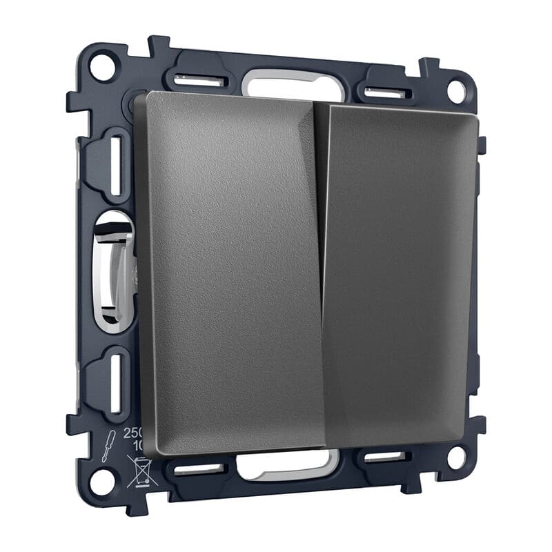 Комплект механизма 2-кл выключателя с самовозвратом ALFA Антрацит серый QUANT (AP6530, VM129)