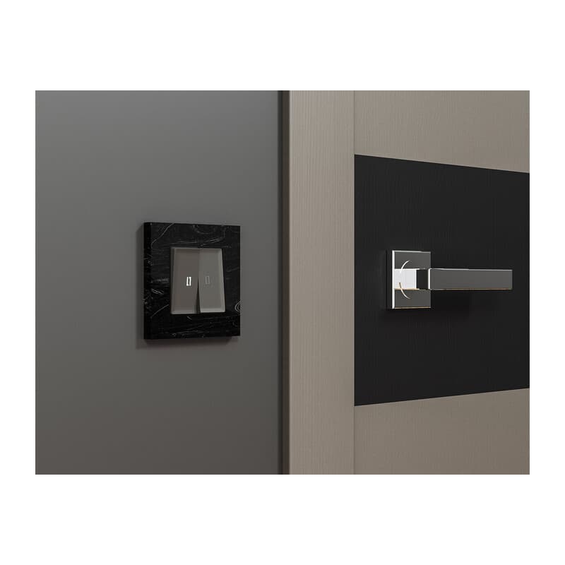 Комплект механизма 2-кл выключателя с подсветкой 5600K ALFA Антрацит серый QUANT (AP6540, VM115, G14W)