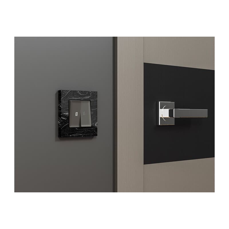 Комплект механизма 2-кл проходного выключателя с подсветкой 5600K ALFA Антрацит серый QUANT (AP6540, VM120, G25W)