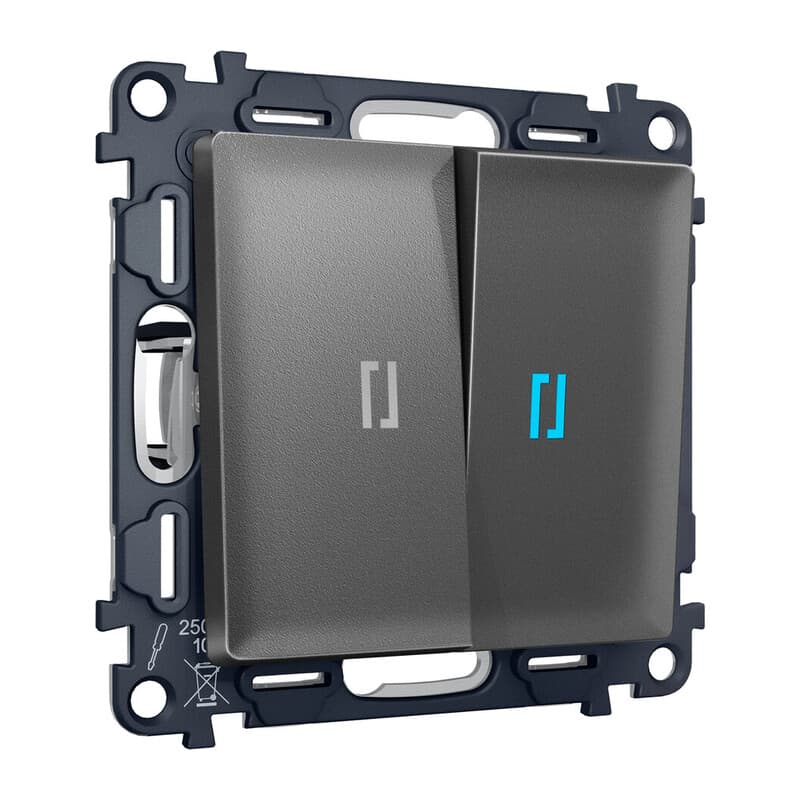 Комплект механизма 2-кл выключателя с самовозвратом с подсветкой 10000K ALFA Антрацит серый QUANT (AP6540, VM129, G17B)