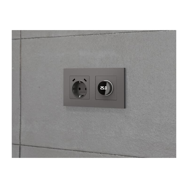 Комплект механизма терморегулятора с цифровым дисплеем с подсветкой и датчиком для теплого пола ALFA Антрацит серый QUANT (AP6558, VM1385)