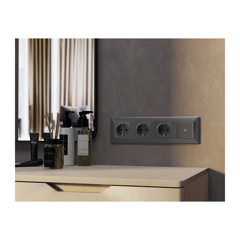 Комплект механизма электрической розетки ALFA Антрацит серый с/з на винтовых зажимах QUANT (AP6560, VM141)