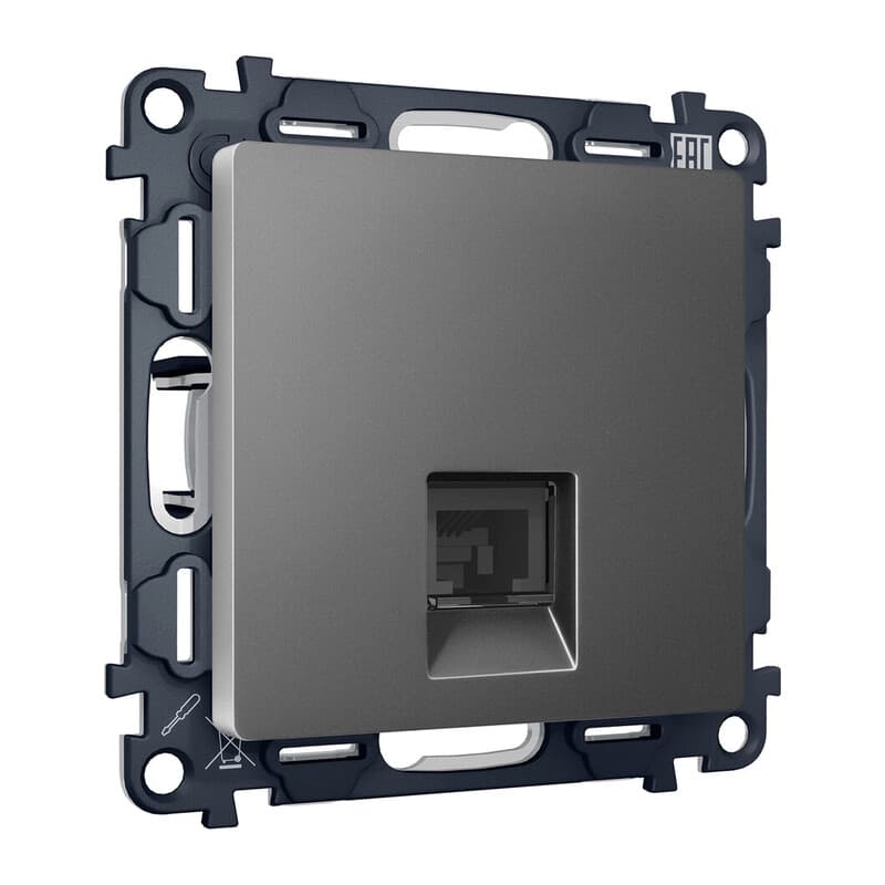 Комплект механизма компьютерной розетки ALFA Антрацит серый RJ-45(8P8C) CAT6 с шторкой QUANT (AP6620, VM188)