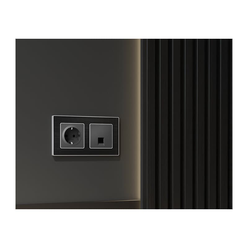 Комплект механизма компьютерной розетки ALFA Антрацит серый RJ-45(8P8C) CAT6 с шторкой QUANT (AP6620, VM188)