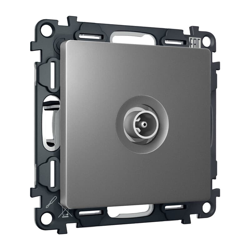 Комплект механизма TV розетки проходной ALFA Антрацит серый 5-1000 MHz 4dB QUANT (AP6630, VM211)