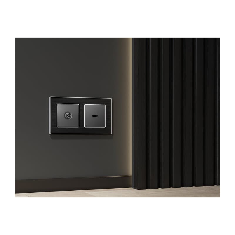 Комплект механизма TV розетки проходной ALFA Антрацит серый 5-1000 MHz 4dB QUANT (AP6630, VM211)