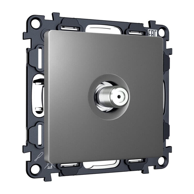 Комплект механизма TV розетки SAT 5-2400MHz 3.5dB ALFA Антрацит серый QUANT (AP6630, VM215)