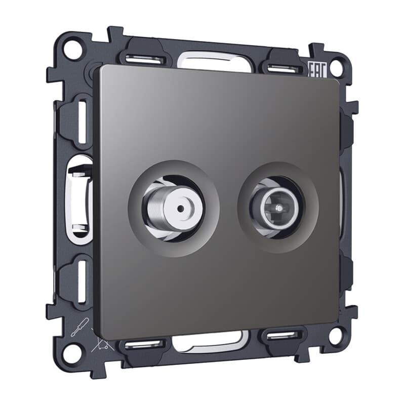 Комплект механизма розетки TV оконечной + SAT 5-862MHz 3.5dB/950-2150MHz 3.5dB ALFA Антрацит серый QUANT (AP6633, VM217)