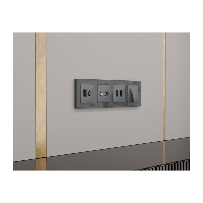 Комплект механизма розетки TV оконечной + SAT 5-862MHz 3.5dB/950-2150MHz 3.5dB ALFA Антрацит серый QUANT (AP6633, VM217)