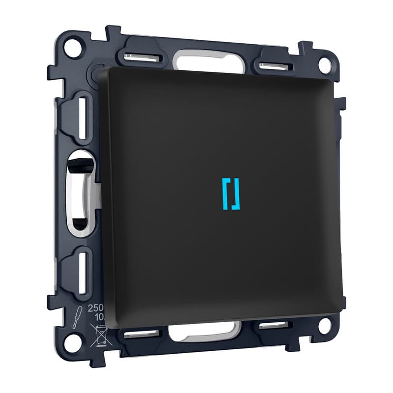 Комплект механизма 1-кл выключателя с подсветкой 10000K ALFA Черный матовый QUANT (AP8020, VM101, G17B)