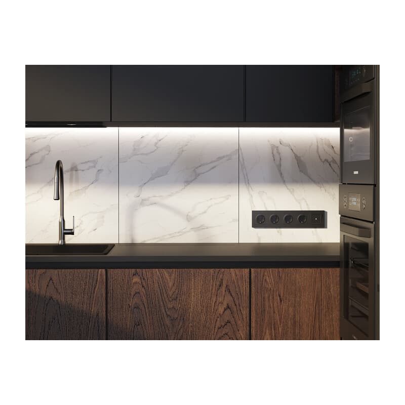 Комплект механизма 1-кл проходного выключателя с подсветкой 5600K ALFA Черный матовый QUANT (AP8020, VM105, G25W)