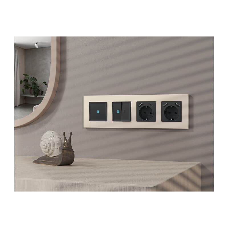 Комплект механизма 1-кл проходного выключателя с подсветкой 10000K ALFA Черный матовый QUANT (AP8020, VM105, G29B)