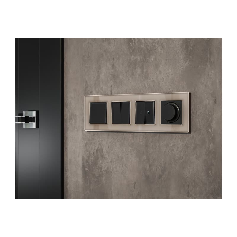 Комплект механизма 2-клавишного перекрестного выключателя 10A-250V ALFA Черный матовый QUANT (AP8030, VM125)