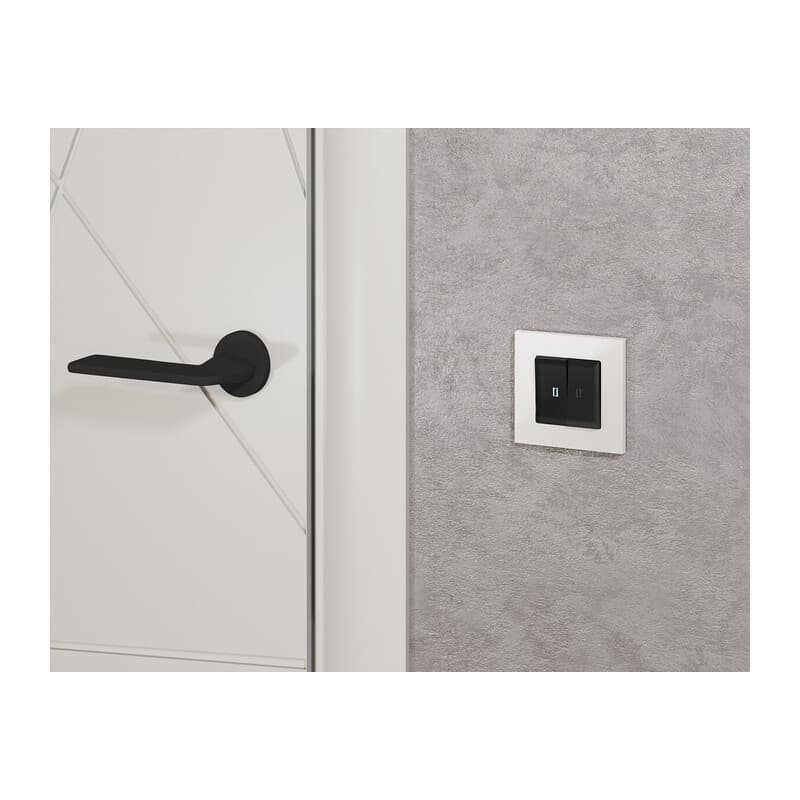 Комплект механизма 2-кл проходного выключателя с подсветкой 5600K ALFA Черный матовый QUANT (AP8040, VM120, G25W)