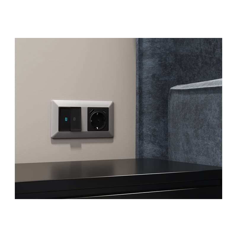 Комплект механизма 2-кл выключателя с самовозвратом с подсветкой 10000K ALFA Черный матовый QUANT (AP8040, VM129, G17B)