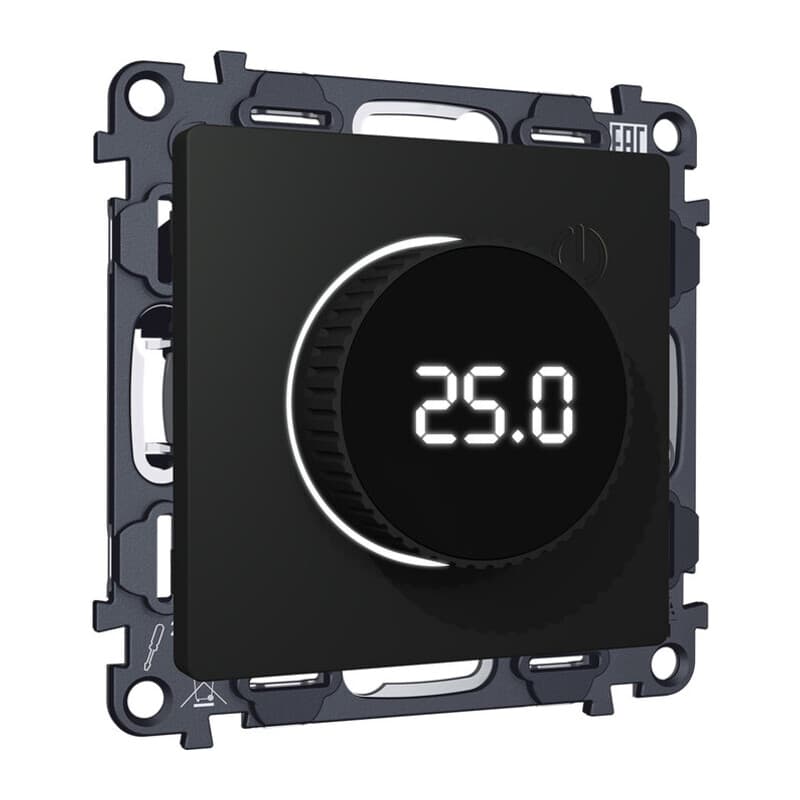 Комплект механизма терморегулятора с цифровым дисплеем с подсветкой и датчиком для теплого пола ALFA Черный матовый QUANT (AP8058, VM1385)