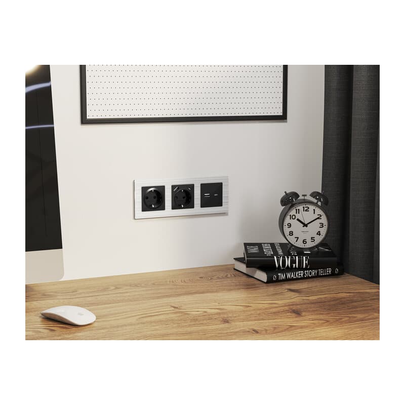 Комплект механизма электрической розетки ALFA Черный матовый с/з на винтовых зажимах QUANT (AP8060, VM141)