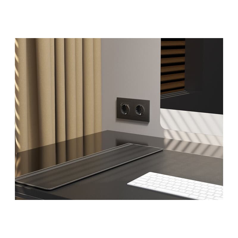 Комплект механизма электрической розетки ALFA Черный матовый с/з с шторками QUANT (AP8070, VM141)