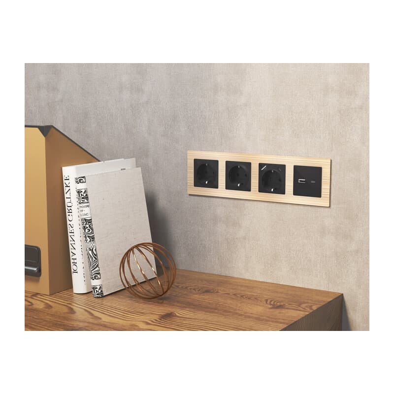 Комплект механизма электрической розетки ALFA Черный матовый с/з с шторками QUANT (AP8070, VM141)