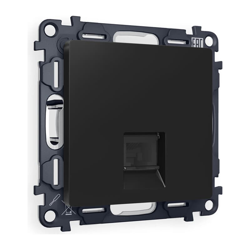 Комплект механизма компьютерной розетки RJ-45 экранированной с автоматической защитной шторкой ALFA Черный матовый QUANT (AP8120, VM185)