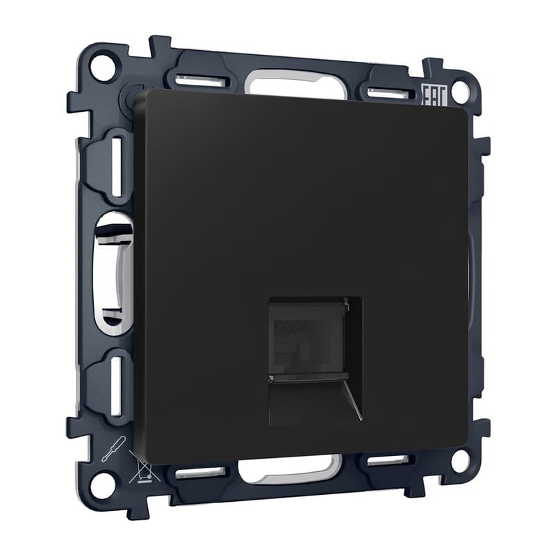 Комплект механизма телефонной розетки ALFA Черный матовый RJ-11(4P4C) с шторкой QUANT (AP8120, VM190)