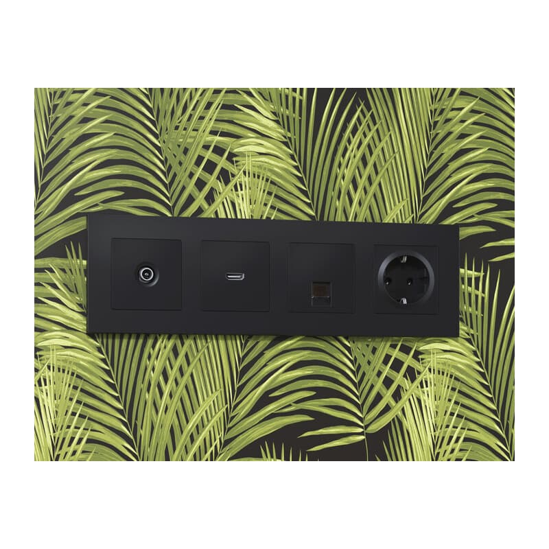 Комплект механизма телефонной розетки ALFA Черный матовый RJ-11(4P4C) с шторкой QUANT (AP8120, VM190)