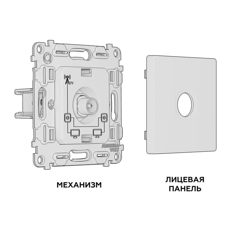 Комплект механизма TV розетки проходной ALFA Черный матовый 5-1000 MHz 4dB QUANT (AP8130, VM211)