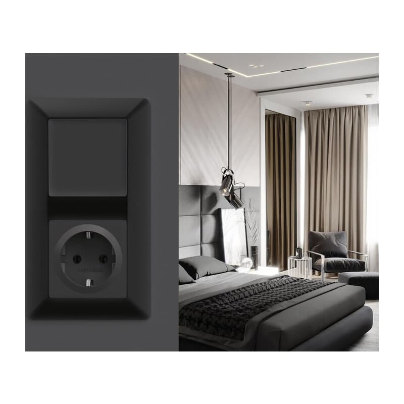 Комплект механизма 1-кл выключателя ALFA Графит мягкое касание QUANT (AP9010, VM101)