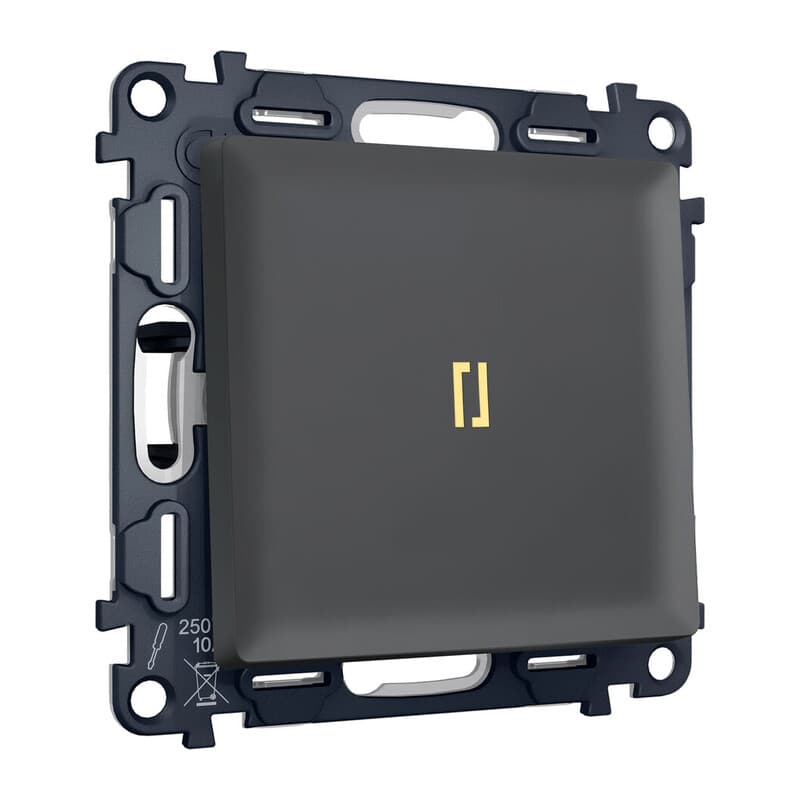 Комплект механизма 1-кл выключателя с подсветкой 3200K ALFA Графит мягкое касание QUANT (AP9020, VM101, G11Y)