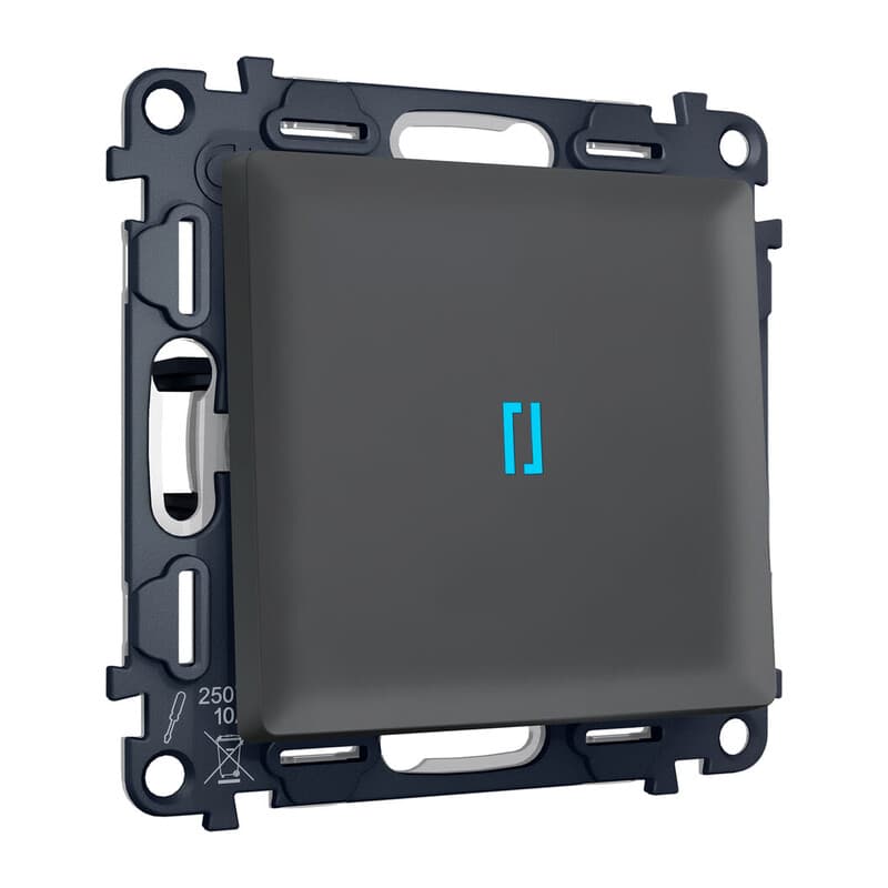 Комплект механизма 1-кл выключателя с подсветкой 10000K ALFA Графит мягкое касание QUANT (AP9020, VM101, G17B)