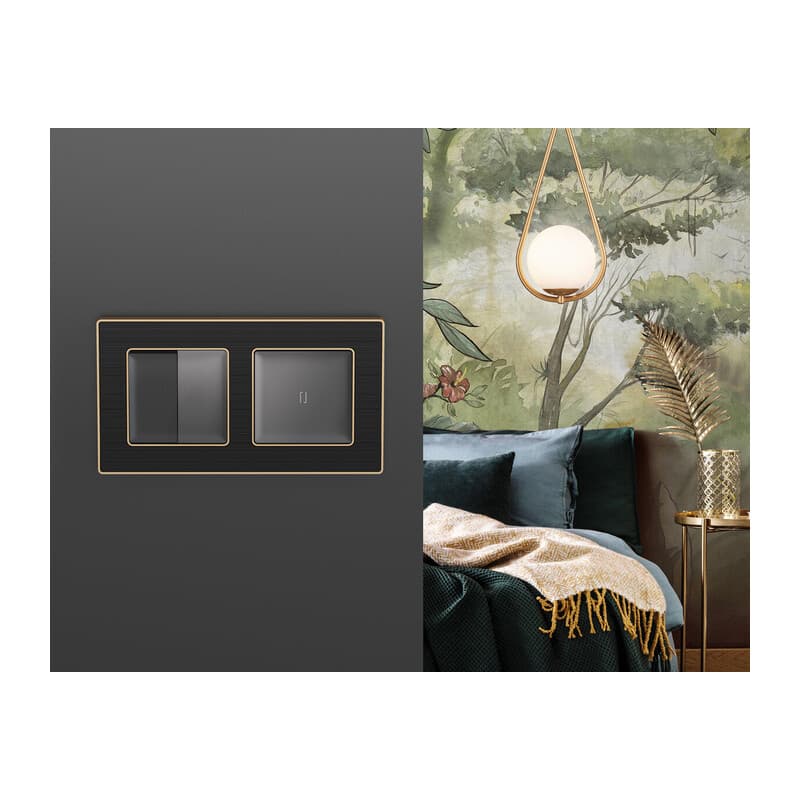 Комплект механизма 2-кл выключателя с самовозвратом ALFA Графит Мягкое касание QUANT (AP9030, VM129)