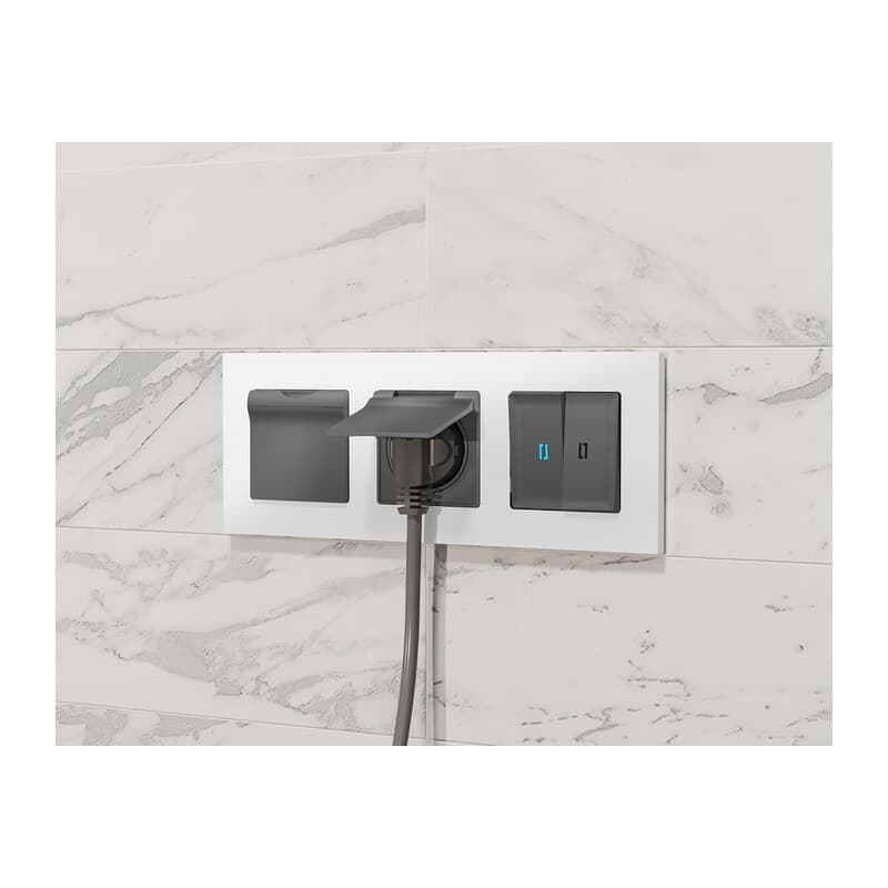 Комплект механизма 2-кл выключателя с самовозвратом с подсветкой 10000K ALFA Графит Мягкое касание QUANT (AP9040, VM129, G17B)