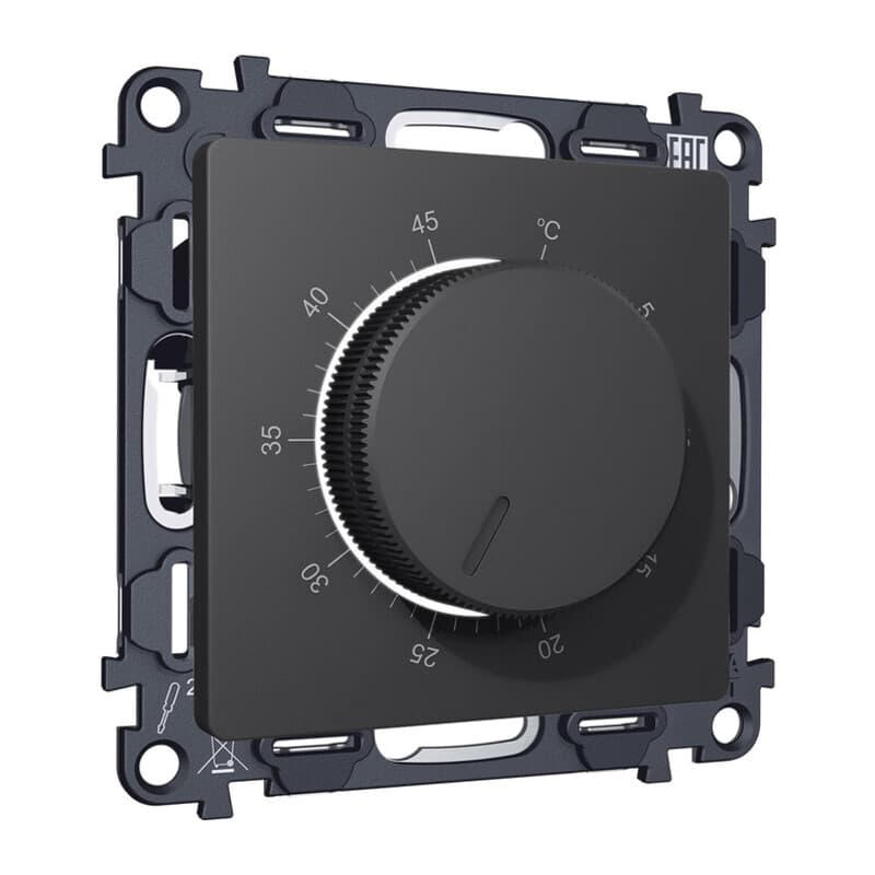 Комплект механизма терморегулятора с датчиком для теплого пола с подсветкой 16A-250V ALFA Графит мягкое касание QUANT (AP9057, VM1381)