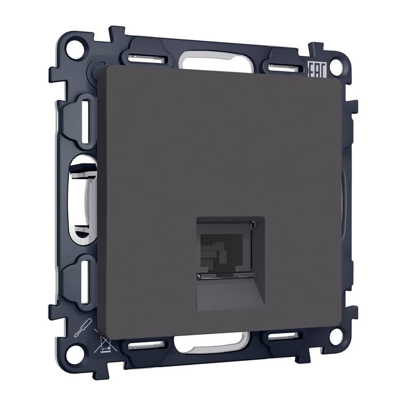 Комплект механизма телефонной розетки ALFA Графит мягкое касание RJ-11(4P4C) с шторкой QUANT (AP9120, VM190)