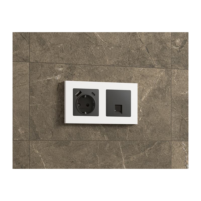 Комплект механизма телефонной розетки ALFA Графит мягкое касание RJ-11(4P4C) с шторкой QUANT (AP9120, VM190)