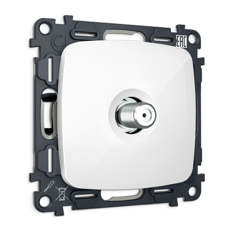 Комплект механизма TV розетки SAT 5-2400MHz 3.5dB OMEGA Белый глянец QUANT (OP1130, VM215)