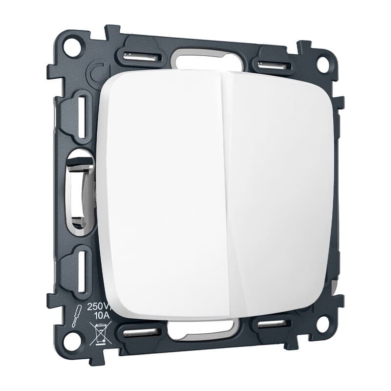 Комплект механизма 2-клавишного перекрестного выключателя 10A-250V OMEGA Белый матовый QUANT (OP1230, VM125)