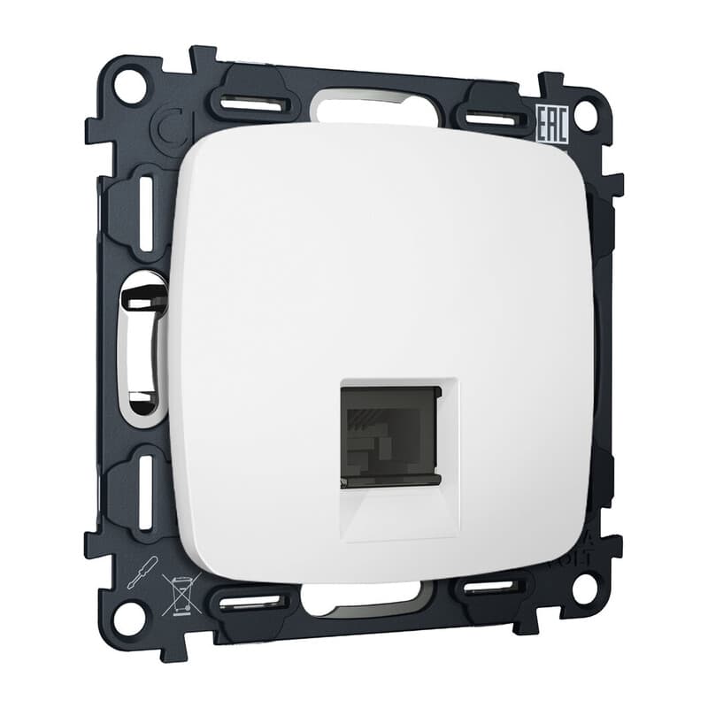 Комплект механизма компьютерной розетки RJ-45 экранированной с автоматической защитной шторкой OMEGA Белый матовый QUANT (OP1320, VM185)