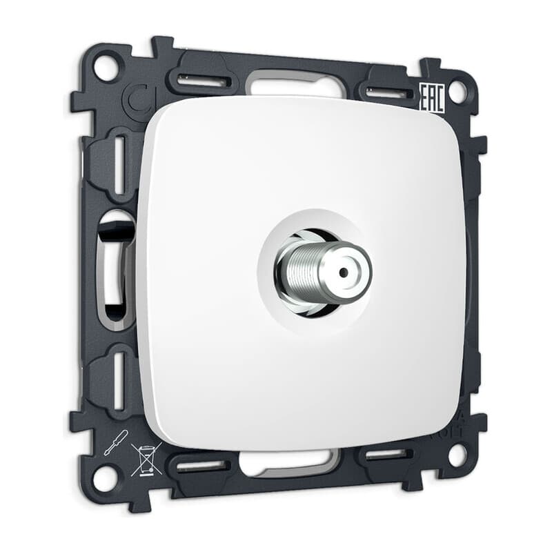 Комплект механизма TV розетки SAT 5-2400MHz 3.5dB OMEGA Белый матовый QUANT (OP1330, VM215)