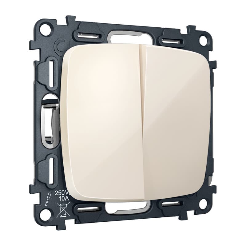 Комплект механизма 2-клавишного перекрестного выключателя 10A-250V OMEGA Бежевый глянец QUANT (OP3030, VM125)