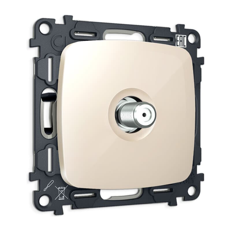 Комплект механизм TV розетки SAT 5-2400MHz 3.5dB OMEGA Бежевый глянец QUANT (OP3130, VM215)