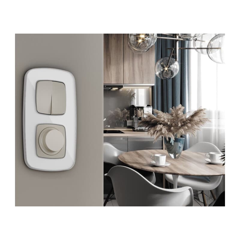 Комплект механизма 2-клавишного перекрестного выключателя 10A-250V OMEGA Серо-бежевый матовый QUANT (OP3630, VM125)