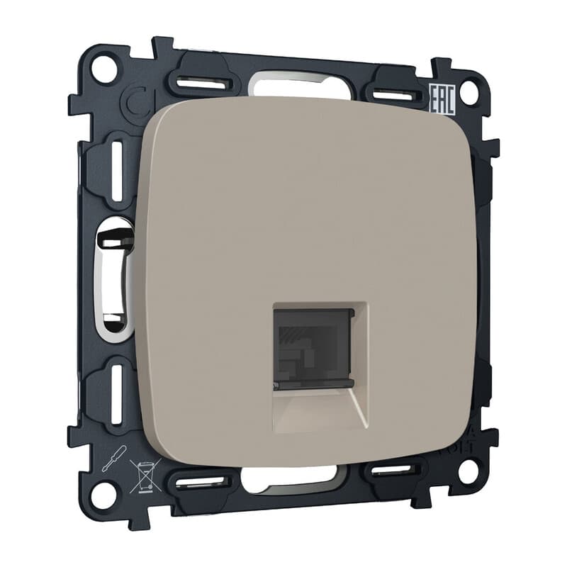 Комплект мех-ма компьютерной розетки RJ-45 экранированной с автоматической защитной шторкой OMEGA Серо-бежевый матовый QUANT (OP3720, VM185)
