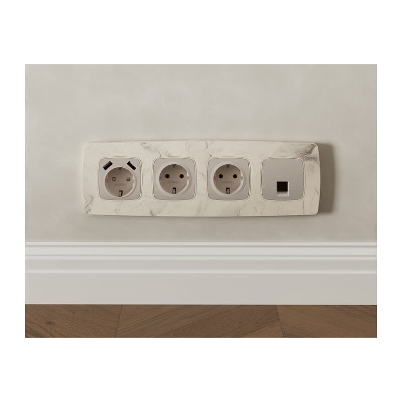 Комплект мех-ма компьютерной розетки RJ-45 экранированной с автоматической защитной шторкой OMEGA Серо-бежевый матовый QUANT (OP3720, VM185)